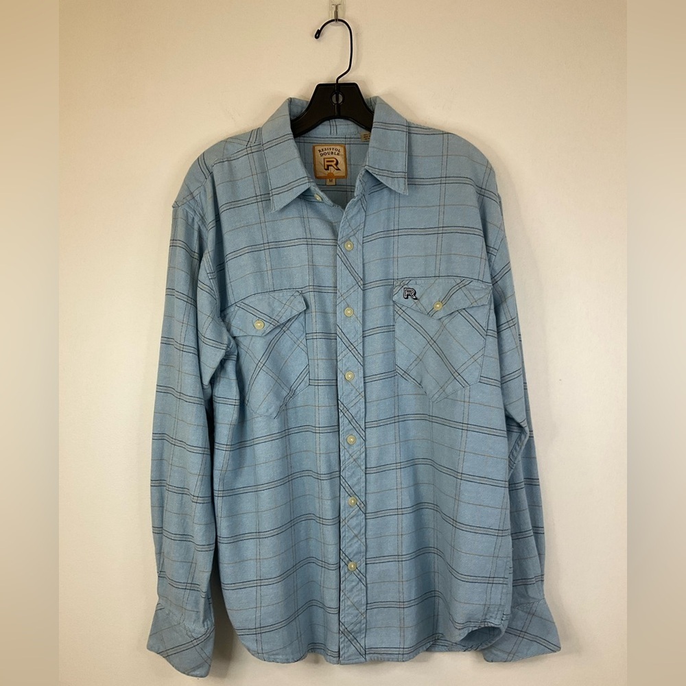 RESISTOL Double R Blue Plaid Button Front Long Sleeve Shirt, sz MD - Picture 8 of 11